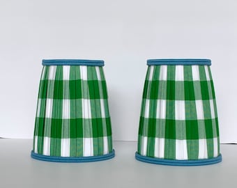 Kelly Green Check Pleated Lampshade- Buffalo check Pleated sconce chandelier shade -Custom Made-To-Order