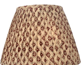 Pleated Lampshade: Beige Red Floral Block Print, Custom Made