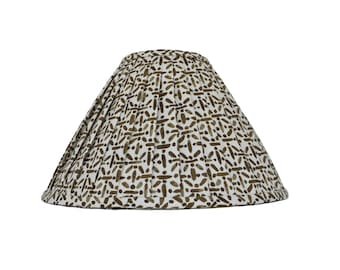 Brown Pleated Lampshade: Floral Block Print, Custom Made