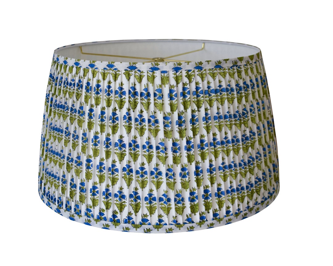 Pleated Lampshadeblue Green Lamp Shadeblue Floral Pleated Sconce Chandelier Shadecustom Made