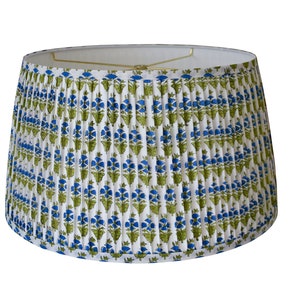 Pleated  Lampshade-Blue green  Lamp Shade-Blue Floral Pleated sconce  chandelier shade-Custom Made-To-Order-Home Decor-Gathered Lamp Shade