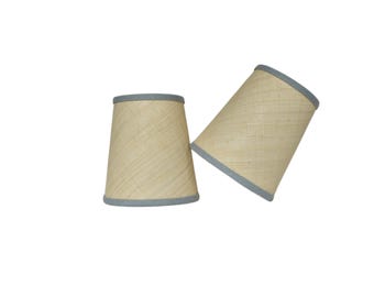 Sold individually-Beige  Raffia sconce shade With Blue Heather  Trim Color - Made to Order