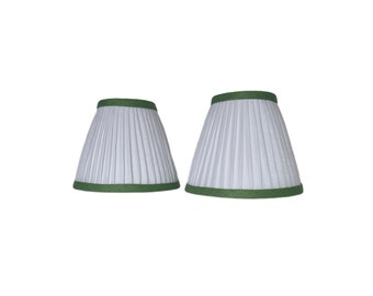 Sold Individually-Pleated White linen   Lampshade with a green trim -Pleated sconce  chandelier shade -Custom Made-To-Order-Home -Gathered