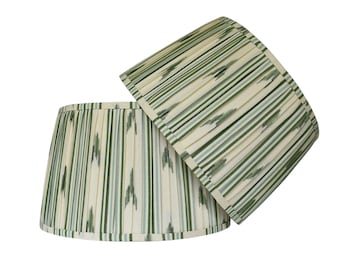 One Lampshade in a Santa Barbara Leaf Green Ikat Pleated Lampshade Self Trim (8x12x9)
