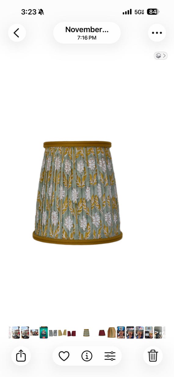 Green and mustard  Pleated Lampshade: Floral Block Print, Custom Made