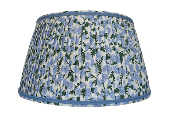 Blue Floral Pleated Lampshade: Custom Sconce Chandelier Shade