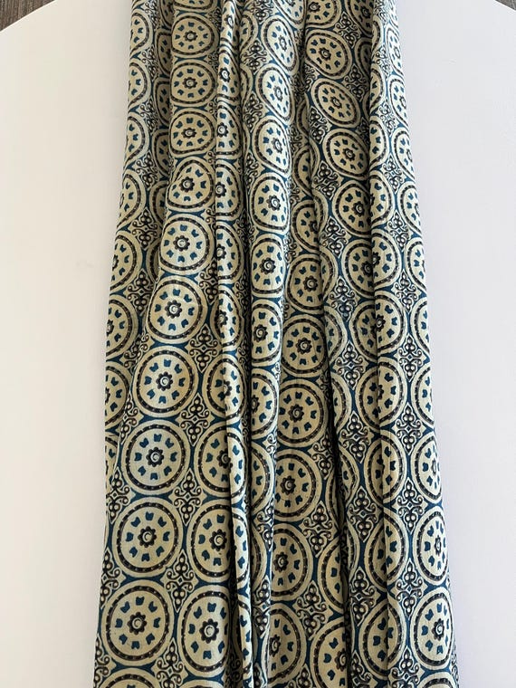 Beige and Teal Pleated Lampshade: Circle Block Print, Custom Made