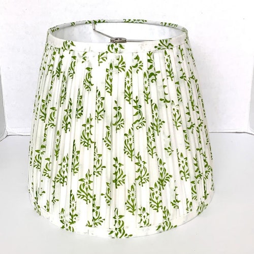 Pleated Lampshade Green Lamp Shade Floral Pleated Sconce Etsy