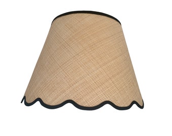 Scalloped  Tan Raffia Lampshade With Your Choice of Trim Color - Made to Order