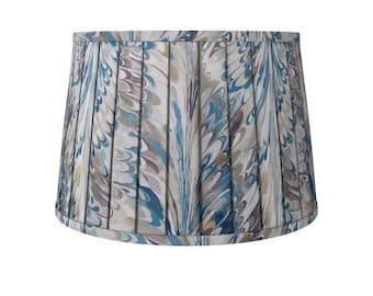 Taplow Print Lampshade - Peacock Gold  Linen, Box Pleated Shade