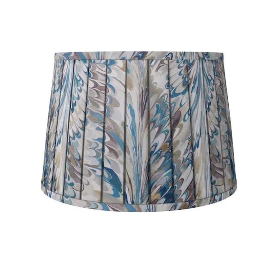 Taplow Print Lampshade - Peacock Gold  Linen, Box Pleated Shade