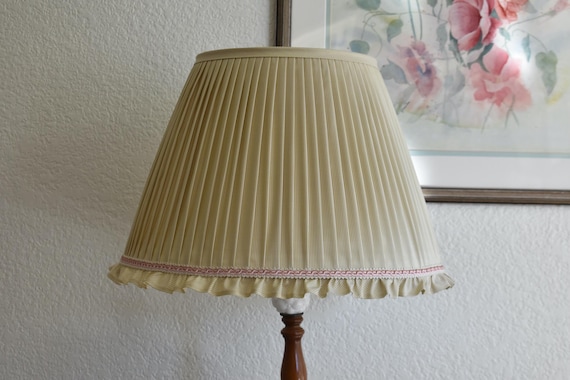 Pleated Silk Lampshade with Pink Ruffle Trim - Made-To-Order