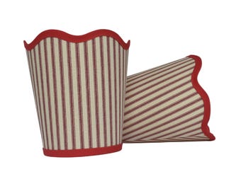 Sold Individually-Handmade Red Stripe Sconce Shade – Scalloped Scarlet Trim, Custom Color