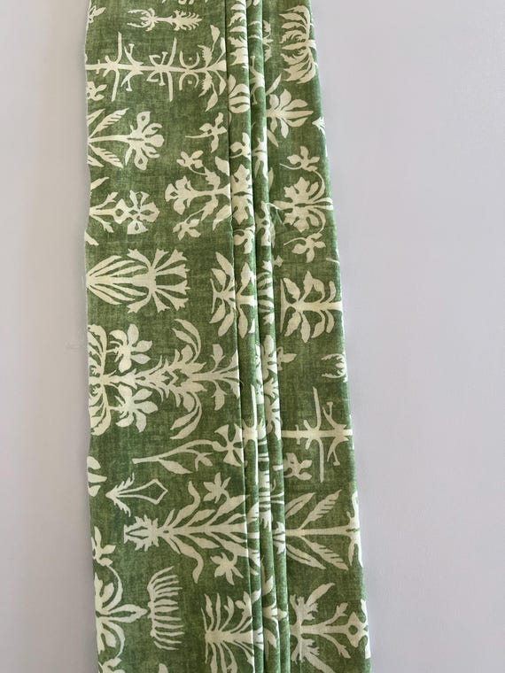 Green Off White Pleated Lampshade: Floral Block Print, Custom Made