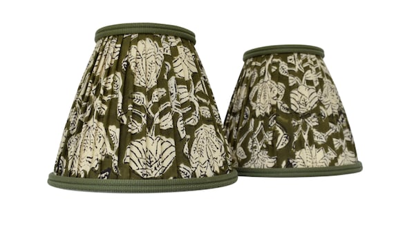 Sold Individuallly-Floral Pleated Lampshade: Green Block Print, Custom Made