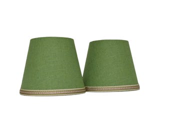 Sold Individually-Handmade Leaf Green  Linen Sconce Shade: Pink Green  Aurelia Fleur Gimp Trim