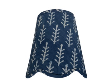 Scalloped Indigo Blue  sconce shade With Your Choice of Trim Color - Made to Order