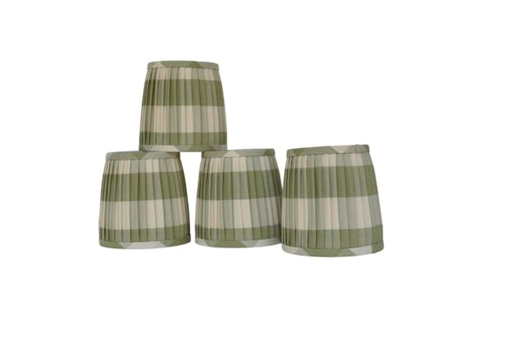 Sold Individually-Sage Green Buffalo Pleated Lampshade:  Green   Sconce Shade with a blue trim