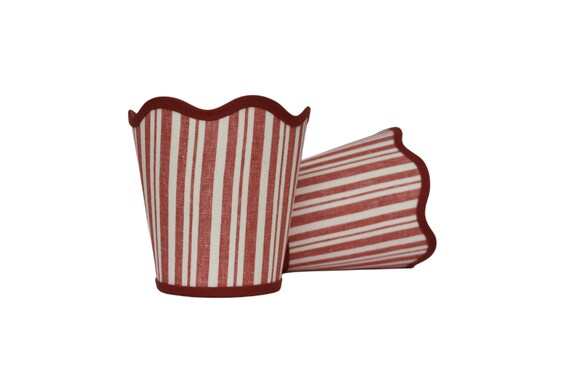 2 Coral stripe Scalloped Sconce Shades: Custom Trim, Schumacher Stripe  Fabric