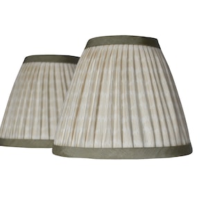 Sold Individually Light Beige Pleated Lampshade with a sage  green trim -Pleated sconce  chandelier shade -Custom Made-To-Order