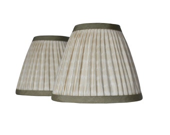 SOLD INDIVIDUALLY- Pleated Lampshade: Light Beige Fabric with Sage Green Trim