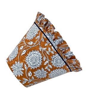 Floral Ruffle Lampshade: Blue Trim, Indian Block Print Shade