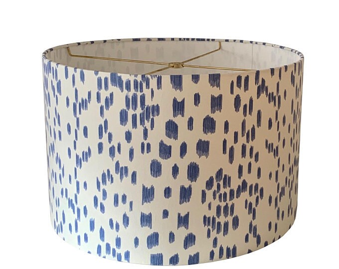 Cadet Blue Les Touches Drum Lampshade Animal Print Lamp Shade Custom Made To Order Home Decor Table High End Cadet Blue Les Touches Drum Lampshade, Blue Animal Print Lamp Shade