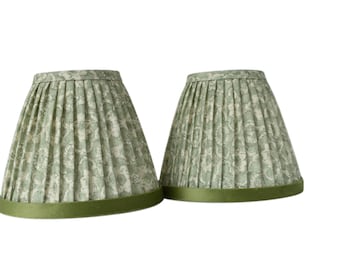 Sold Individually-Sage Green Pleated Lampshade – Holly Trellis Fabric, Velvet Trim, Sconce Chandelier Shade
