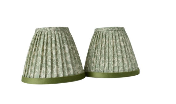 Sold Individually-Sage Green Pleated Lampshade – Holly Trellis Fabric, Velvet Trim, Sconce Chandelier Shade
