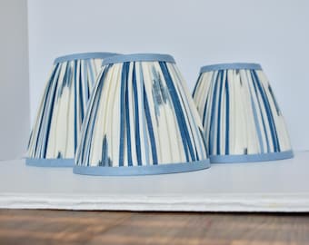 Sold Individually=Blue Santa Barbara Ikat  Pleated  Lampshade--Pleated sconce chandelier shade-Custom Made-To-Order-Gathered Lamp Shade