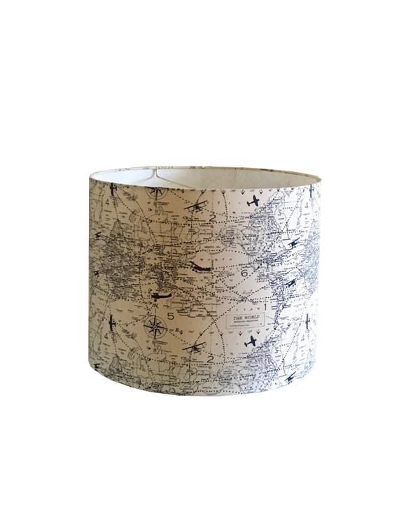 Drum Airplane Lamp Shade Vintage World Map Navy Blue Natural Drum Airplane Lamp Shade Vintage World, Vintage Airplane Lamp Shade