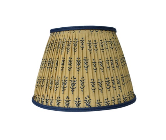Pleated Lampshade-Lamp Shade-Beige Navy Floral Pleated sconce chandelier shade -Custom Made-To-Order-Home Decor-Floral Gathered Lamp Shade