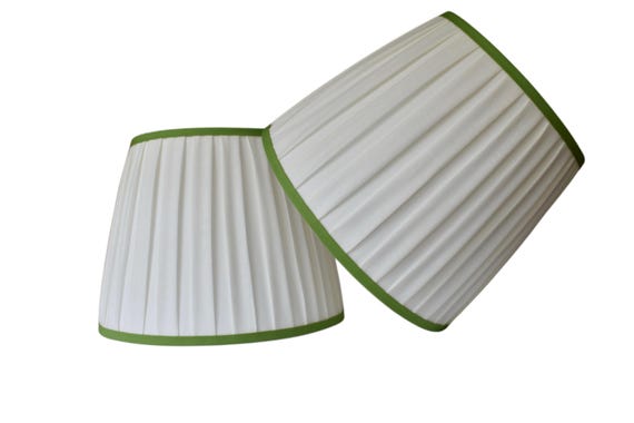SOLD INDIVIDUALLY- Ivory Linen Box Pleated Lampshade Fresh grass trim : Sconce & Chandelier Shade