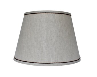 Natural Silk Linen Twill  Lamp Shade with a self Trim a brown trim :  Made-to-Order