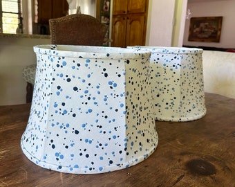 Pair of white sky blue  Blueberry  lampshades - 12"Top Dia x 15"bottom Dia x 10"H -Washer spider fitting-Brass hardware