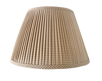 Pleated Lampshade-Beige Lamp Shade-Blue gingham Pleated sconce  chandelier shade -Custom Made-To-Order-Home Decor-Gathered Lamp Shade