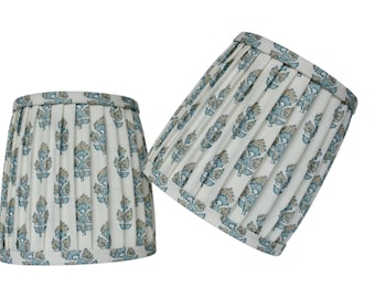 2 Pleated Lampshades: Beige & Spa Blue  Floral Anna French Fabric (17x11)