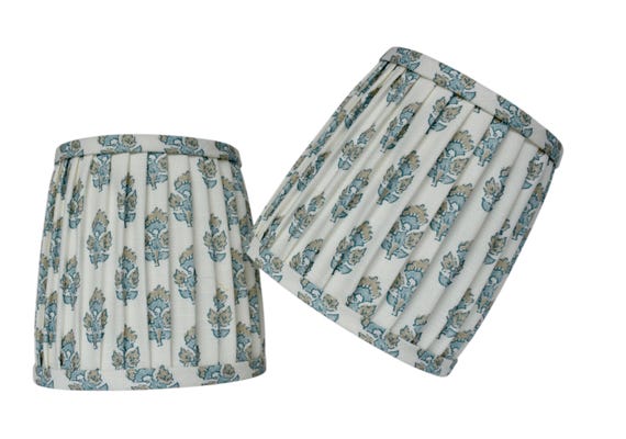 Sold Individually -Pleated Lampshade: Beige & Spa Blue  Floral Anna French Fabric