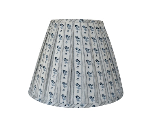 Blue  Cabanon Stripe Box Pleated Lampshade- Lamp Shade-Floral Pleated sconce chandelier shade -Custom Made-To-Order