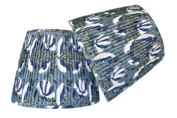 Sold Individually -Blue Floral Pleated Lampshade: Handmade Sconce Chandelier Shade