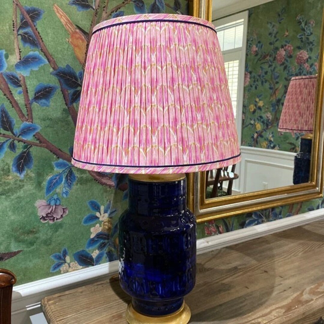 Pleated Lampshaderose Ikat Lamp Shade With a Blue Trim Sconce