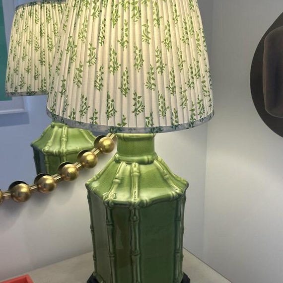 Pleated Lampshade- Green Lamp Shade- Floral Pleated sconce chandelier shade -Custom Made-To-Order-Home Decor- Gathered Lamp Shade