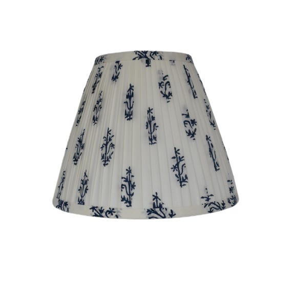 Blue Floral Pleated Lampshade: Handmade Indian Block Print Shade
