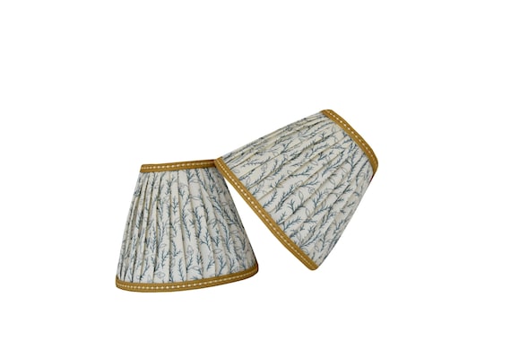 Fern Vine Pleated Lampshade – Antique Blue Chelsea Textile, Gold Trim