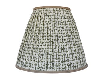 Pleated Sconce Chandelier  Lampshade – Cupid in Leaf Green Fabric, Beige Trim