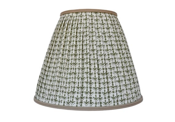 Pleated Sconce Chandelier  Lampshade – Cupid in Leaf Green Fabric, Beige Trim
