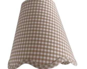 Beige Scalloped Gingham Lampshade With Your Choice of Trim Color - Made to Order