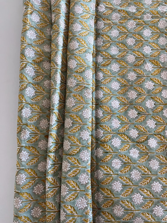Green and mustard Pleated Lampshade: Floral Block Print, Custom Made