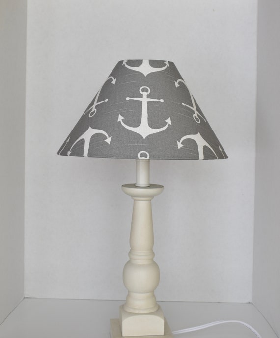Anchor Lampshade Nautical Baby Girl Boy Nursery Decor Storm Gray White Kids Room Lamp Shade Premier Prints Table