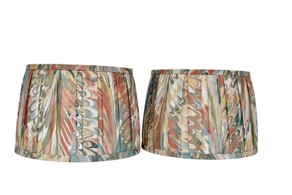 Taplow Print Linen Box Pleated Lampshade – Clay /blue Gathered Sconce Chandelier Shade